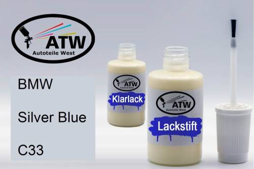 BMW, Silver Blue, C33: 20ml Lackstift + 20ml Klarlack - Set, von ATW Autoteile West.